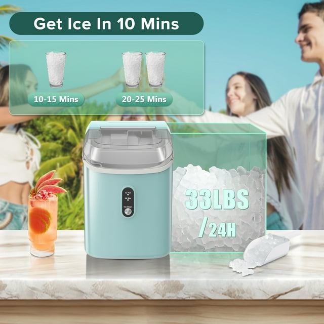 KISSAIR Nugget Ice Maker Countertop with Soft Chewable Pellet Ice, Portable Ice Machine for Home/Party (Green)