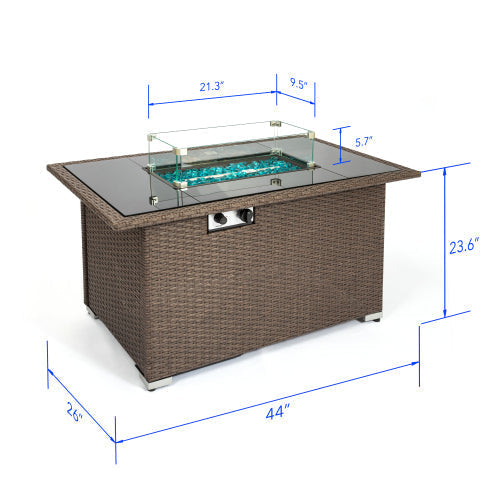 44 Inch Rectangle Fire Pit Table with 50,000 BTU, Brown