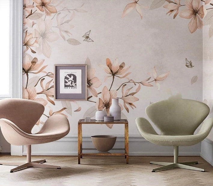 Magnolia Peel and Stick Wall Mural - Floral Self Adhesive Wallpaper