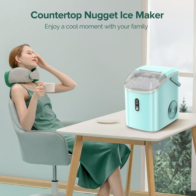 KISSAIR Nugget Ice Maker Countertop with Soft Chewable Pellet Ice, Portable Ice Machine for Home/Party (Green)