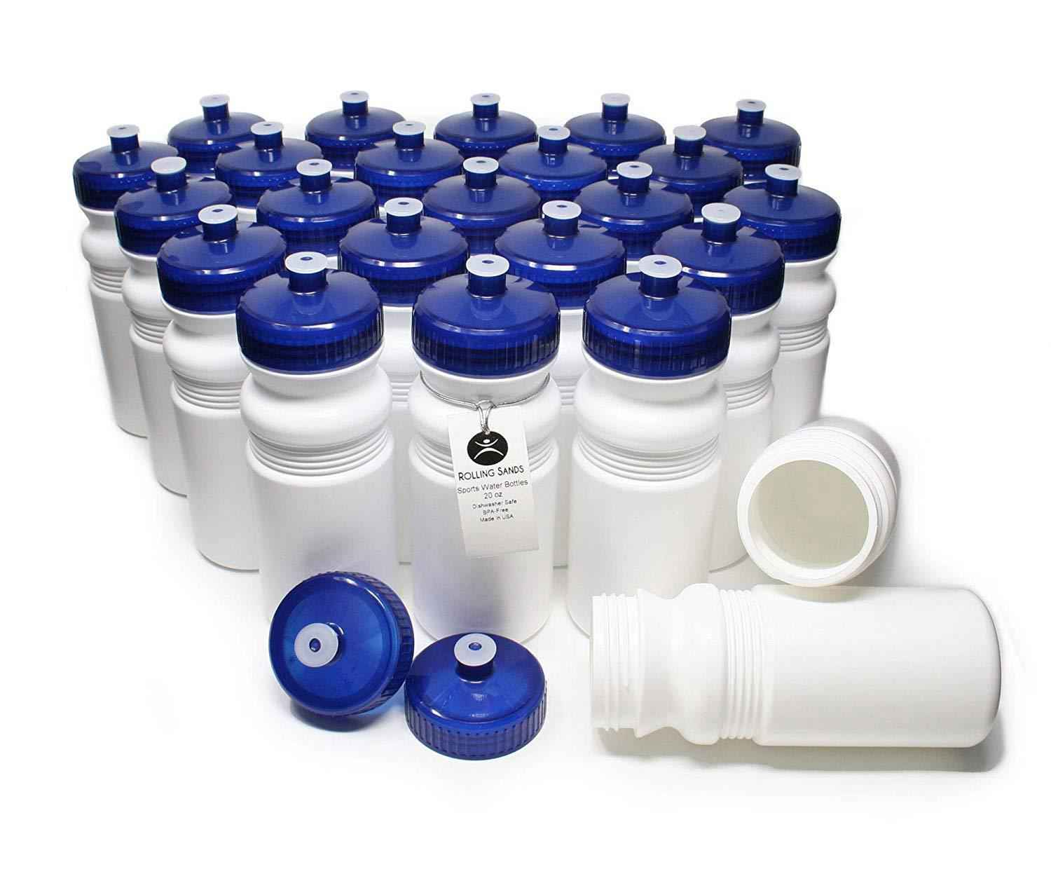 Rolling Sands 20 Ounce Sports Water Bottles 24 Pack - BPA-Free, Dishwasher Safe, Made in USA