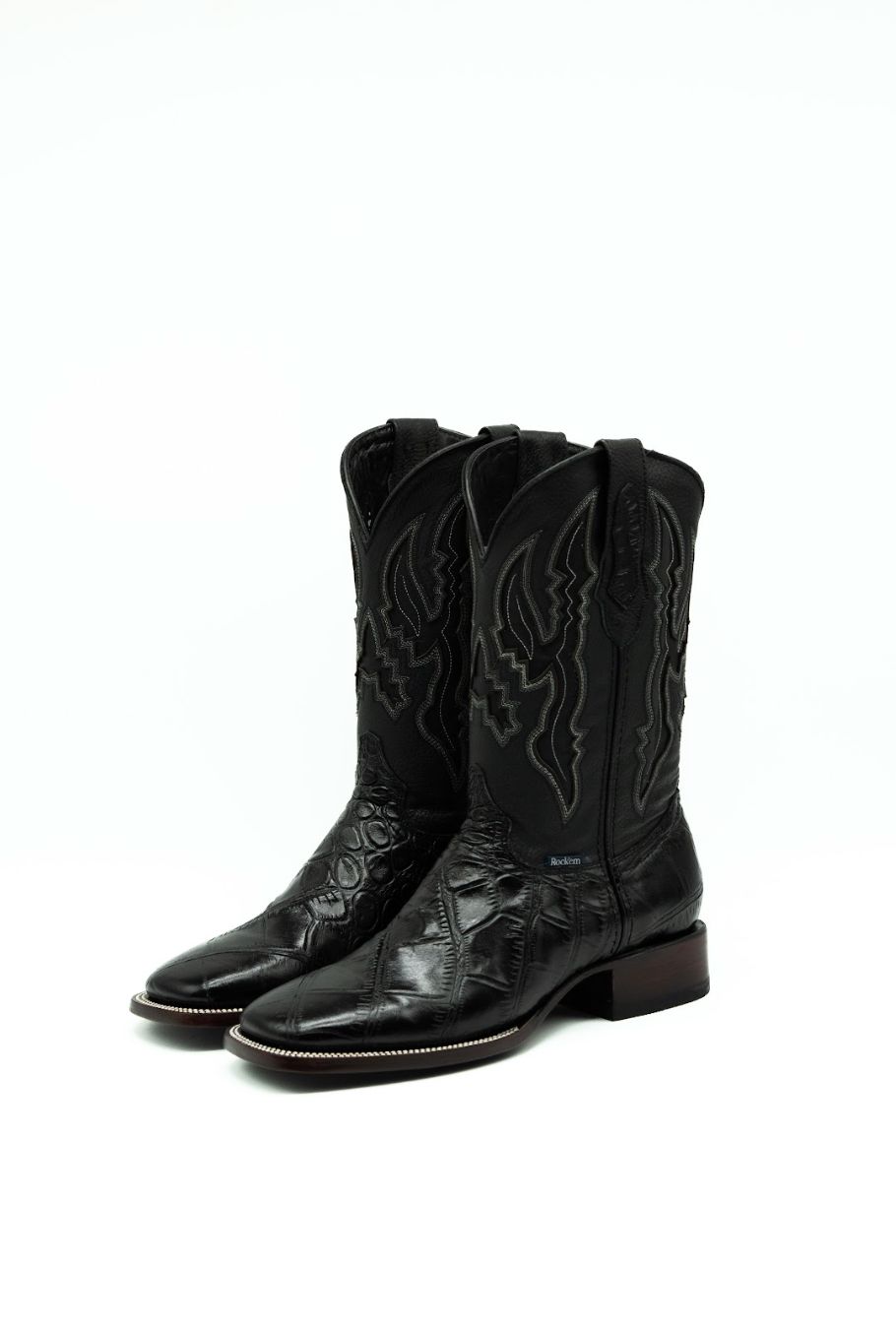 Handmade Imit Panza De Lagarto Negro Cowboy Boot - Square Toe