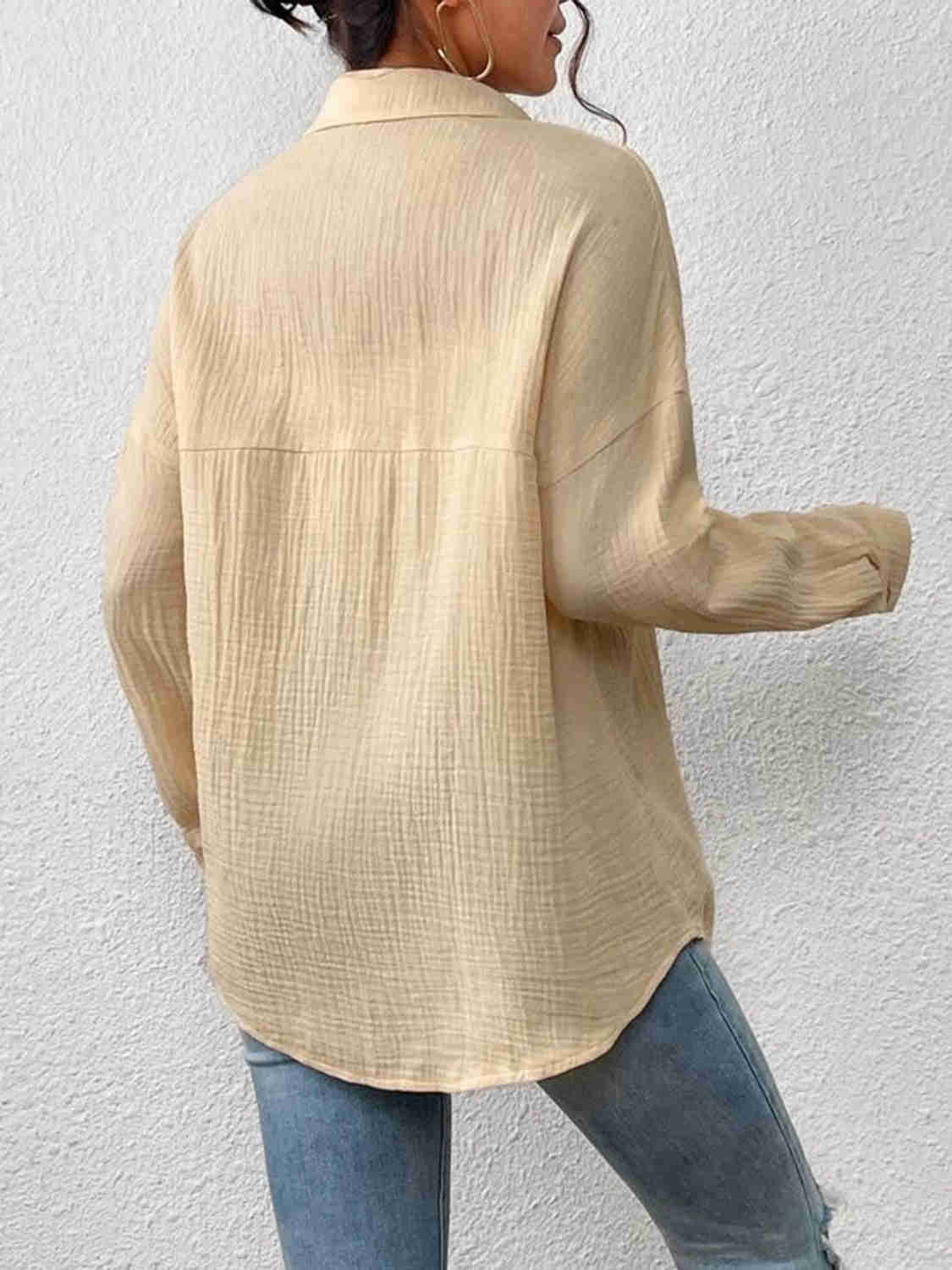 Textured Drop Shoulder Shirt Jacket - 100% Cotton