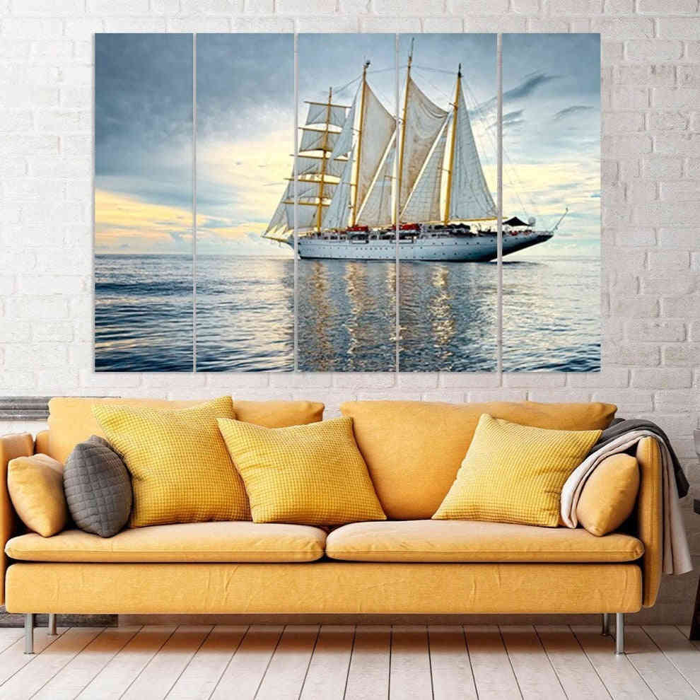 Seascape Painting Scarlet Witch Print Extra Large Multi Panel Light Blue Wall Art