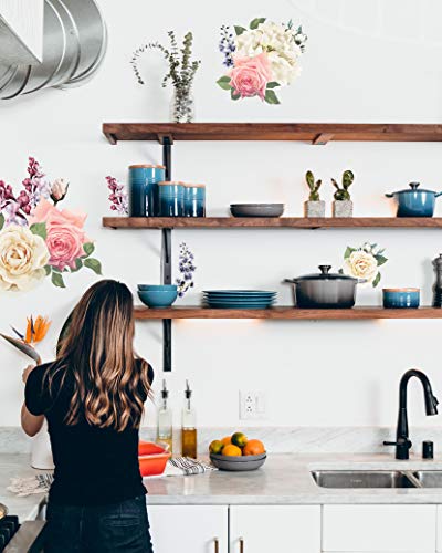 SylkyClover Flower Wall Decals - Rose Flower Peel and Stick Wall Decor (26.75 x 16.5 inches, Coral)