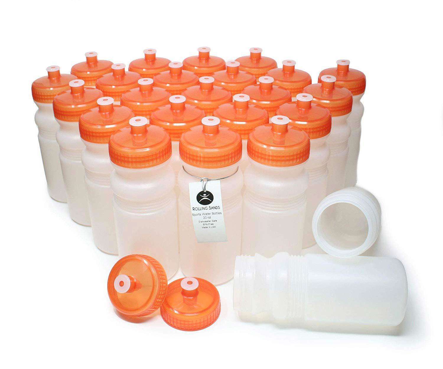 Rolling Sands 20 Ounce Sports Water Bottles 24 Pack - BPA-Free, Dishwasher Safe, Made in USA