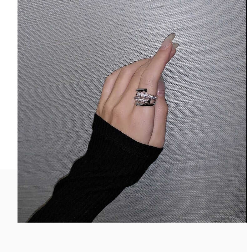Exquisite AAA Zircon Double Layer Cross Ring for Women - Adjustable Cocktail Party Ring