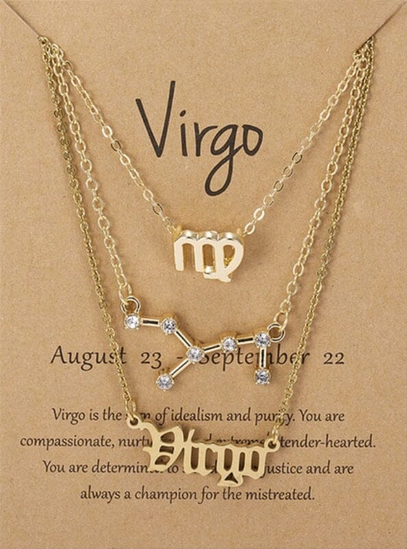 Women Girls 3 pcs Zodiac 12 Constellation Sign Pendant Astrology Necklace Set