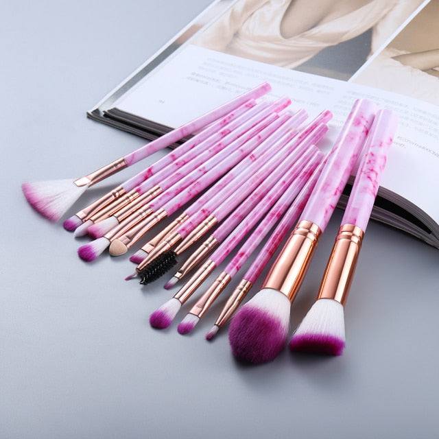 10/15Pcs Marble Kabuki Makeup Brushes Set for Professional Cosmetic Application