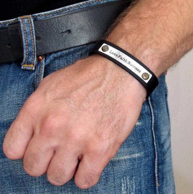 Personalized Leather Cuff Bracelet for Men - Engraved ID Gift