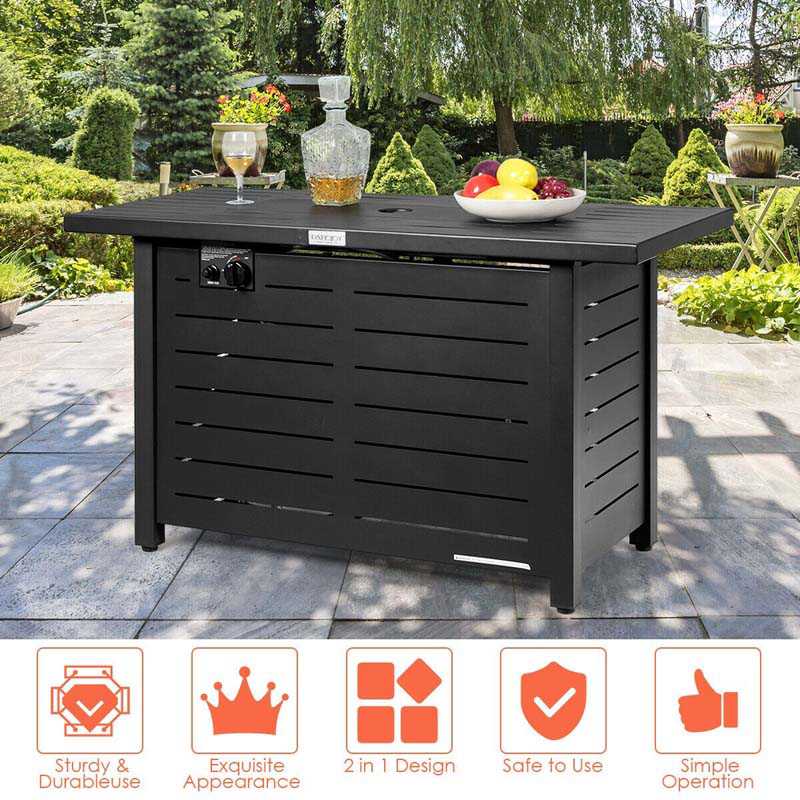 42 Rectangular Propane Fire Pit Table 60,000 BTU Gas Fire Pit with Solid Steel Frame & Waterproof Cover
