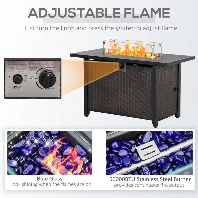 Outsunny 43 Inch Outdoor Propane Gas Fire Pit Table with Auto-Ignition and CSA Certification