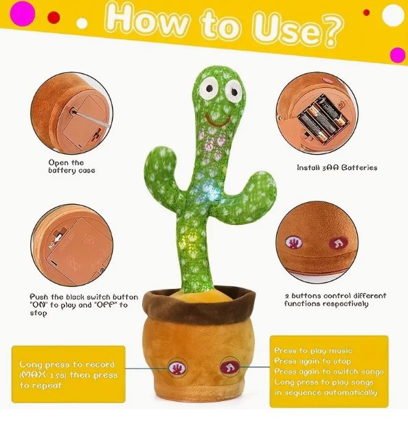 Talking Dancing Cactus Toy with Lighting - Fun Educational Plush Toy for Kids