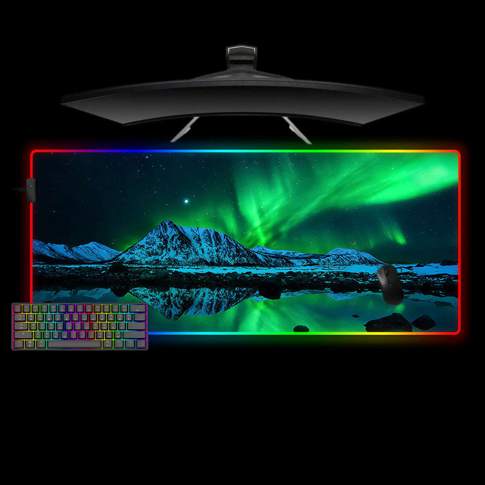 Green Aurora Borealis RGB Gaming Mouse Pad with LED Strip