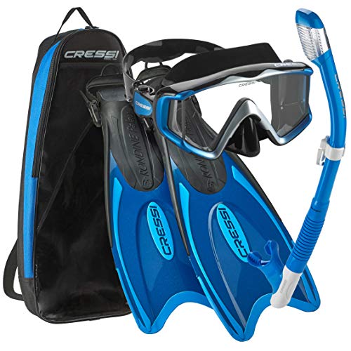 Cressi Palau Traveling Premium Snorkel Set - Metallic Blue - Large/X-Large
