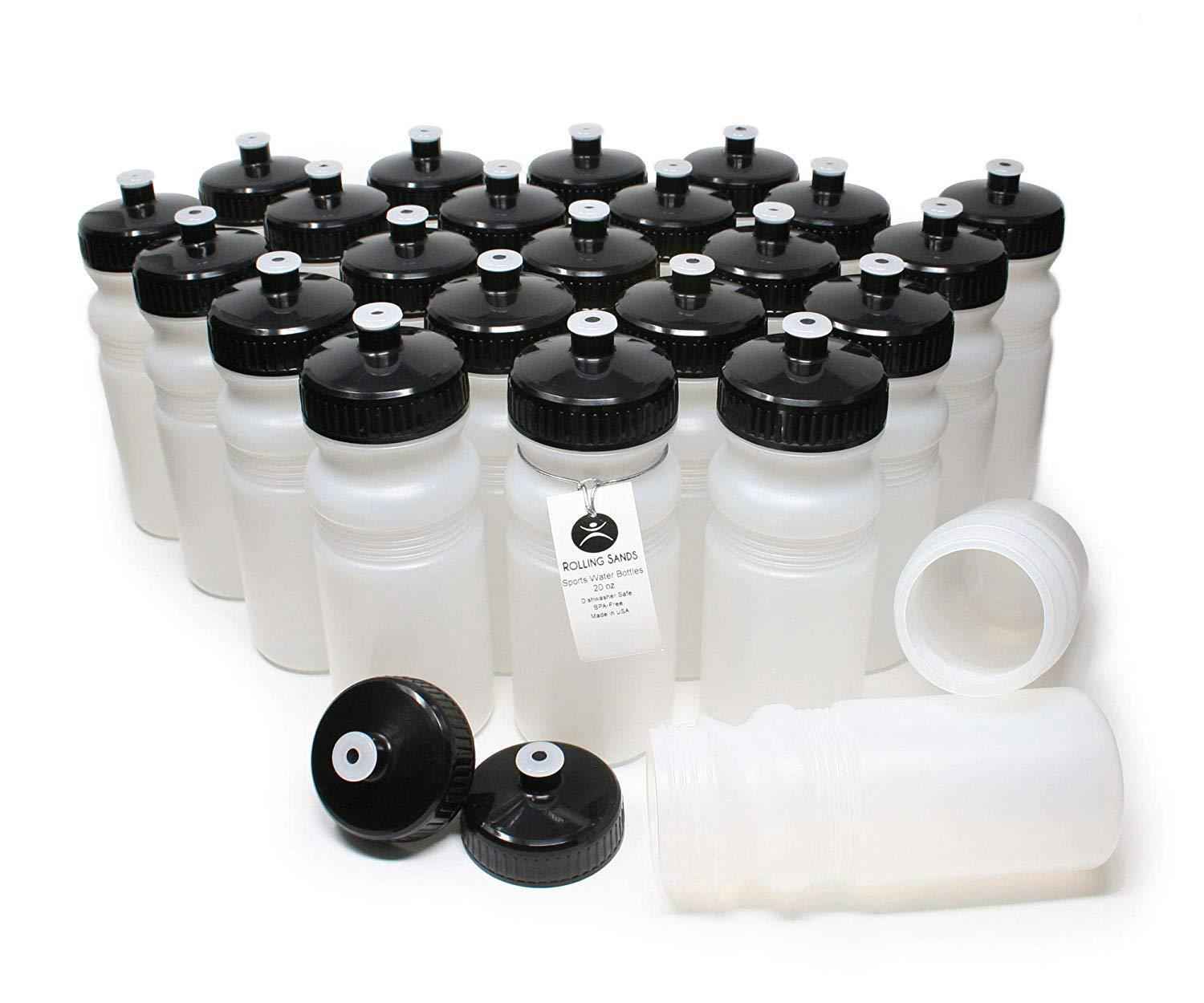 Rolling Sands 20 Ounce Sports Water Bottles 24 Pack - BPA-Free, Dishwasher Safe, Made in USA