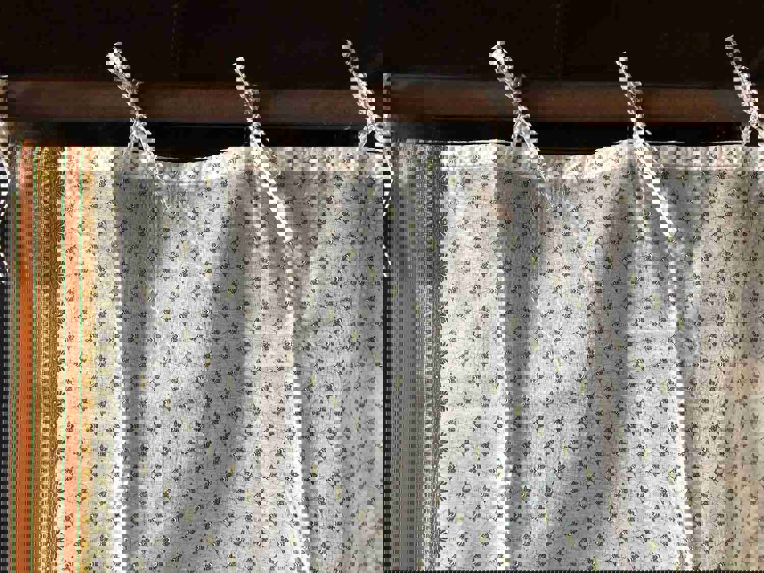 Peacock Semi Sheer Curtain in Black Sari Panel