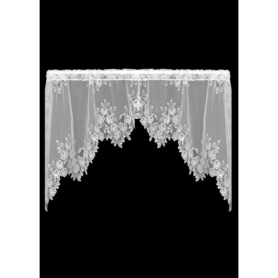 Tea Rose Lace Swag Curtains - Delicate Rose Pattern, 100% Polyester