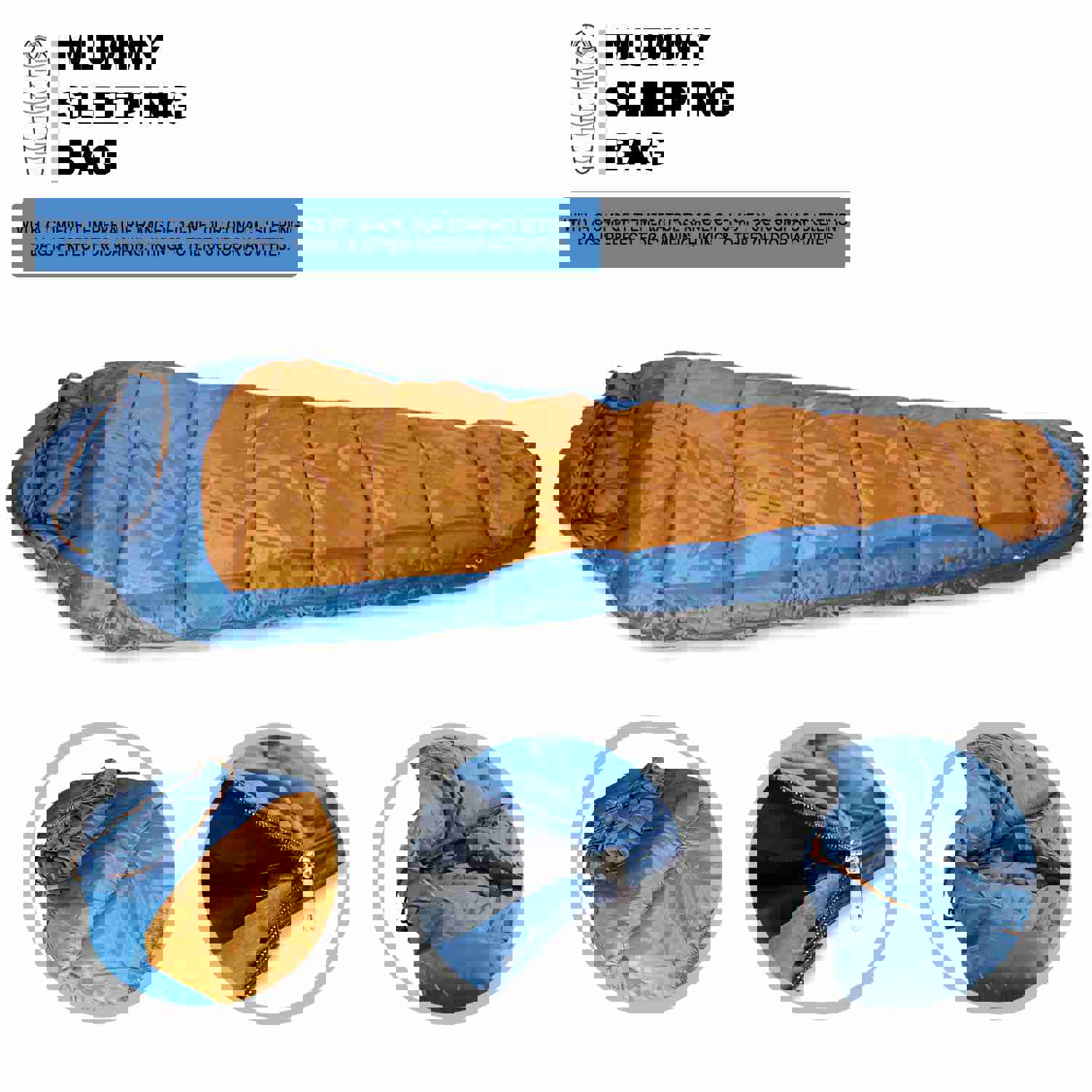 Ultralight 3 Season Sleeping Bag for Hiking, Camping & Outdoor Activities - Blue