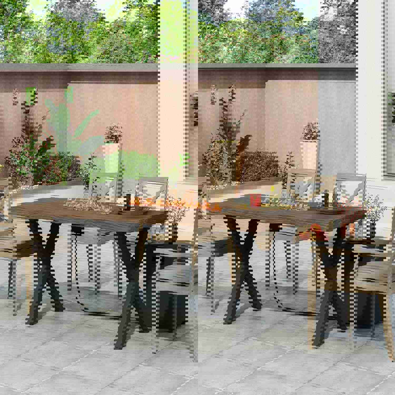Hyrum Outdoor 40,000 BTU Fire Pit Dining Table with Tank Holder