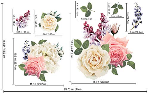 SylkyClover Flower Wall Decals - Rose Flower Peel and Stick Wall Decor (26.75 x 16.5 inches, Coral)
