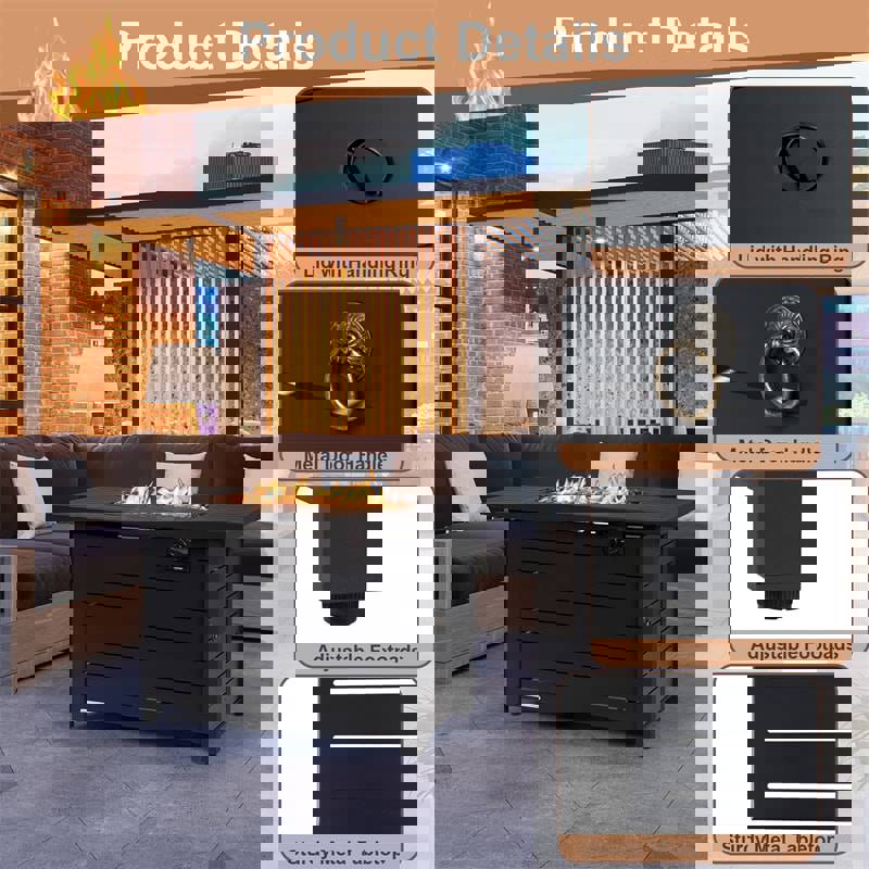 42 Rectangular Propane Fire Pit Table 60,000 BTU Gas Fire Pit with Solid Steel Frame & Waterproof Cover