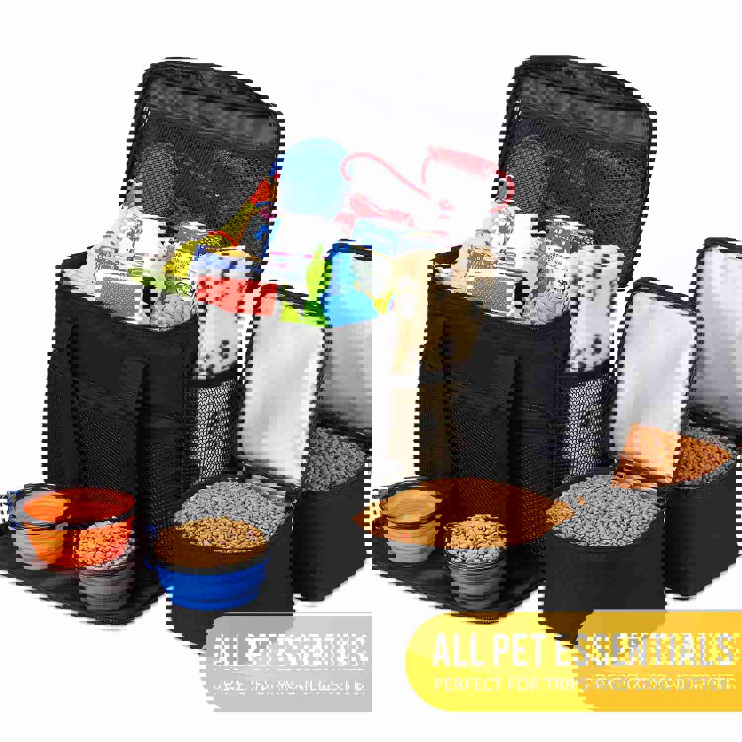 KOPEKS Pet Travel Bag Set - Airline Approved with Food Carriers, Bowls & Mat