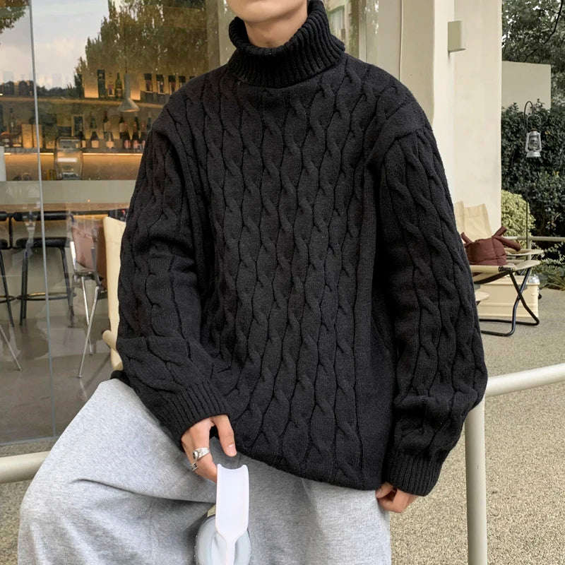 Nukty Winter Turtleneck Sweater for Men - Thick Knitted Warm Pullover, Loose Casual Style, Solid Color, Size 5XL