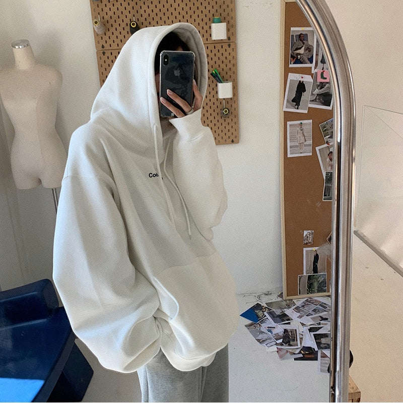 Trizchlor Korean Fashion Grey Fleece Thicken Baggy Pullover Hoodie