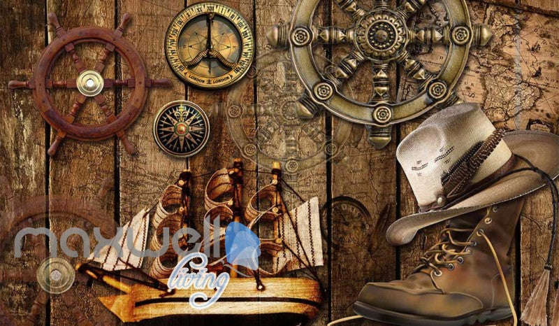 Wood Travel Boots Ship Sea Art Wall Murals Wallpaper Decals Prints Decor