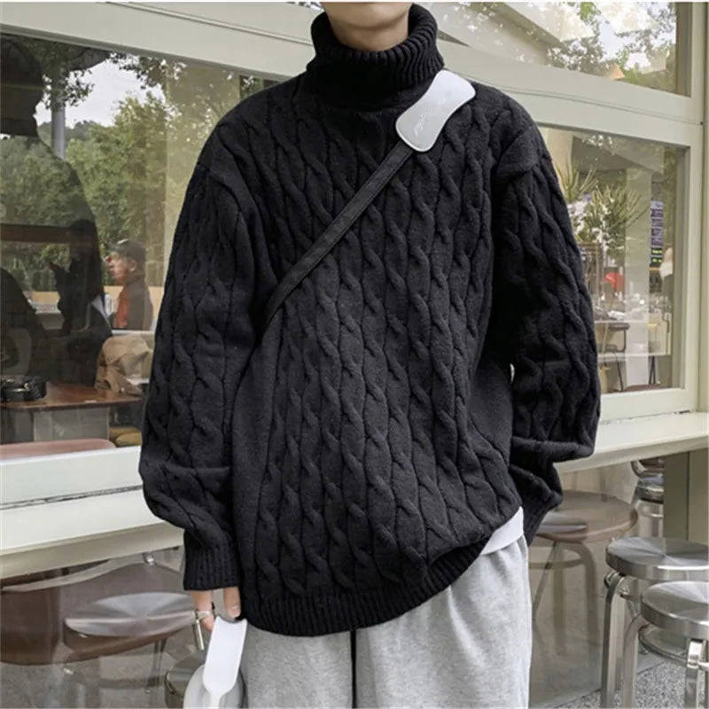 Nukty Winter Turtleneck Sweater for Men - Thick Knitted Warm Pullover, Loose Casual Style, Solid Color, Size 5XL
