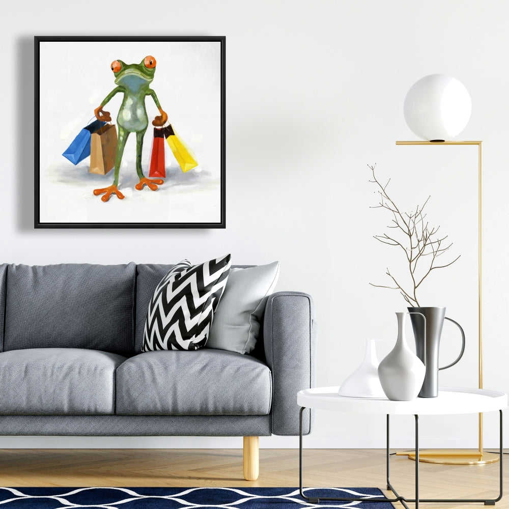 Funny Frog With Shopping Bags - Fine Art Gallery Wrapped Canvas 24x36