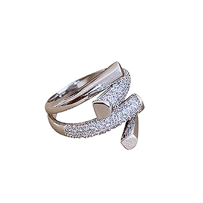 Exquisite AAA Zircon Double Layer Cross Ring for Women - Adjustable Cocktail Party Ring
