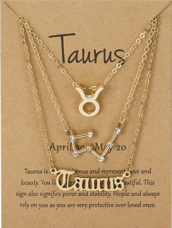 Women Girls 3 pcs Zodiac 12 Constellation Sign Pendant Astrology Necklace Set