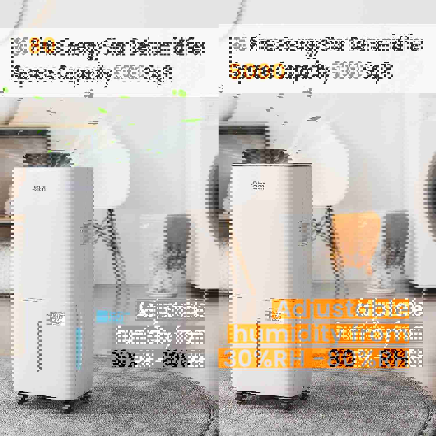 Fehom 80 Pints Energy Star Dehumidifier for Large Spaces up to 5,000 Sq. Ft