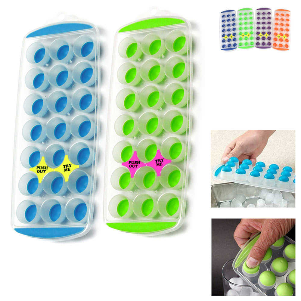 2 PC Easy Push Out Silicone Ice Cube Tray with Flexible Bottom - Round Shape