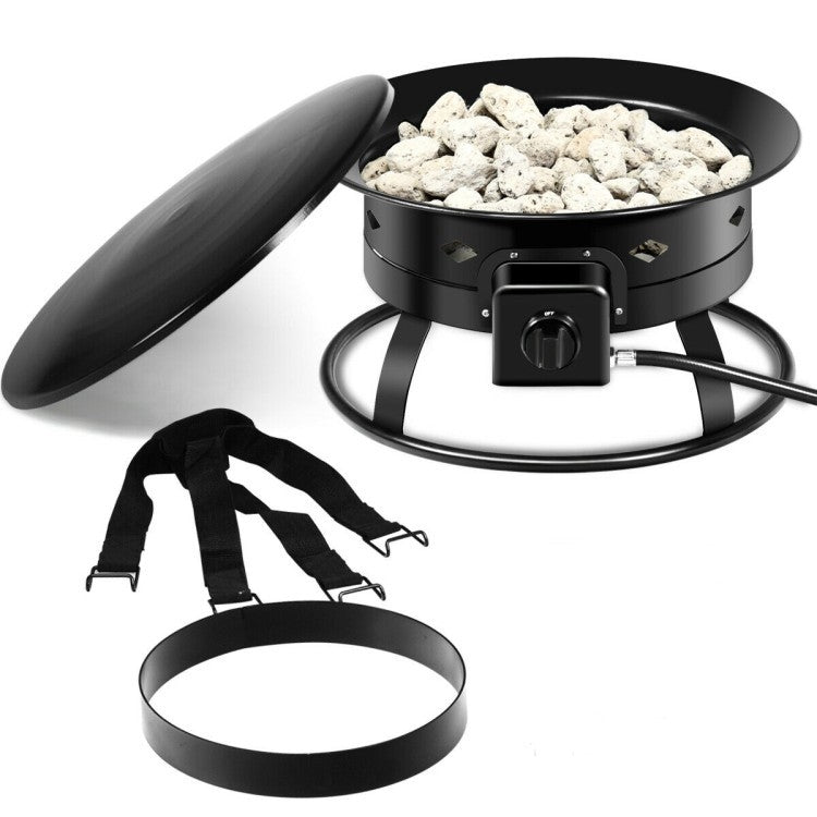 Portable Outdoor Black Metal Propane Fire Pit with Cover and Carry Kit - Eco-Friendly