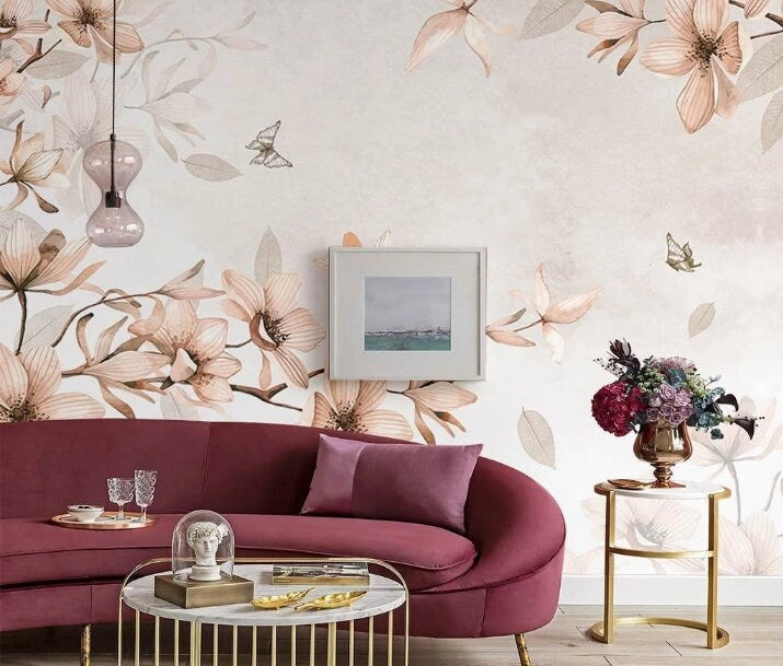 Magnolia Peel and Stick Wall Mural - Floral Self Adhesive Wallpaper
