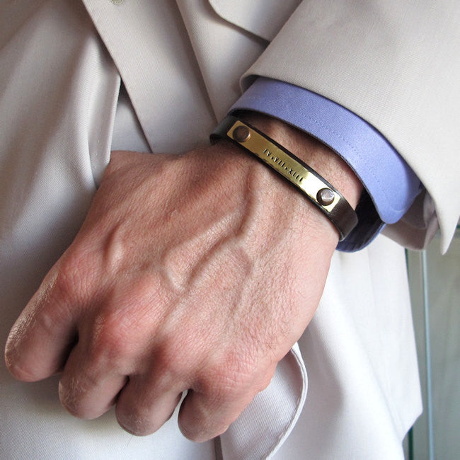 Custom Engraved Leather Bracelet for Men - Personalized Groomsmen Gift