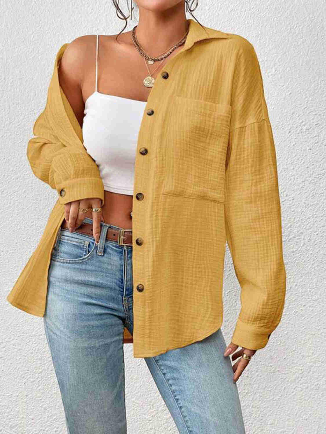 Textured Drop Shoulder Shirt Jacket - 100% Cotton