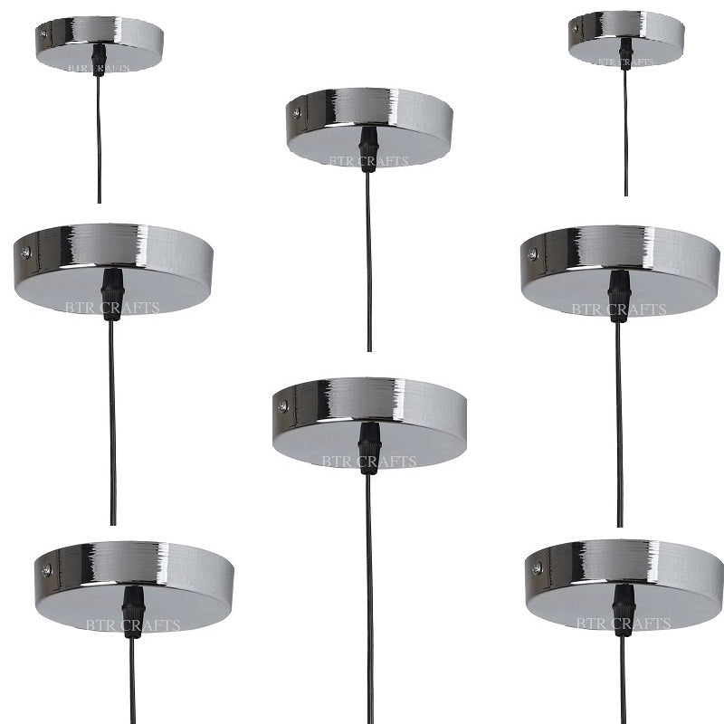 BTR CRAFTS Black & Silver Hanging Lamp Holder Ceiling Canopy, Metal & Chrome / Set of 10