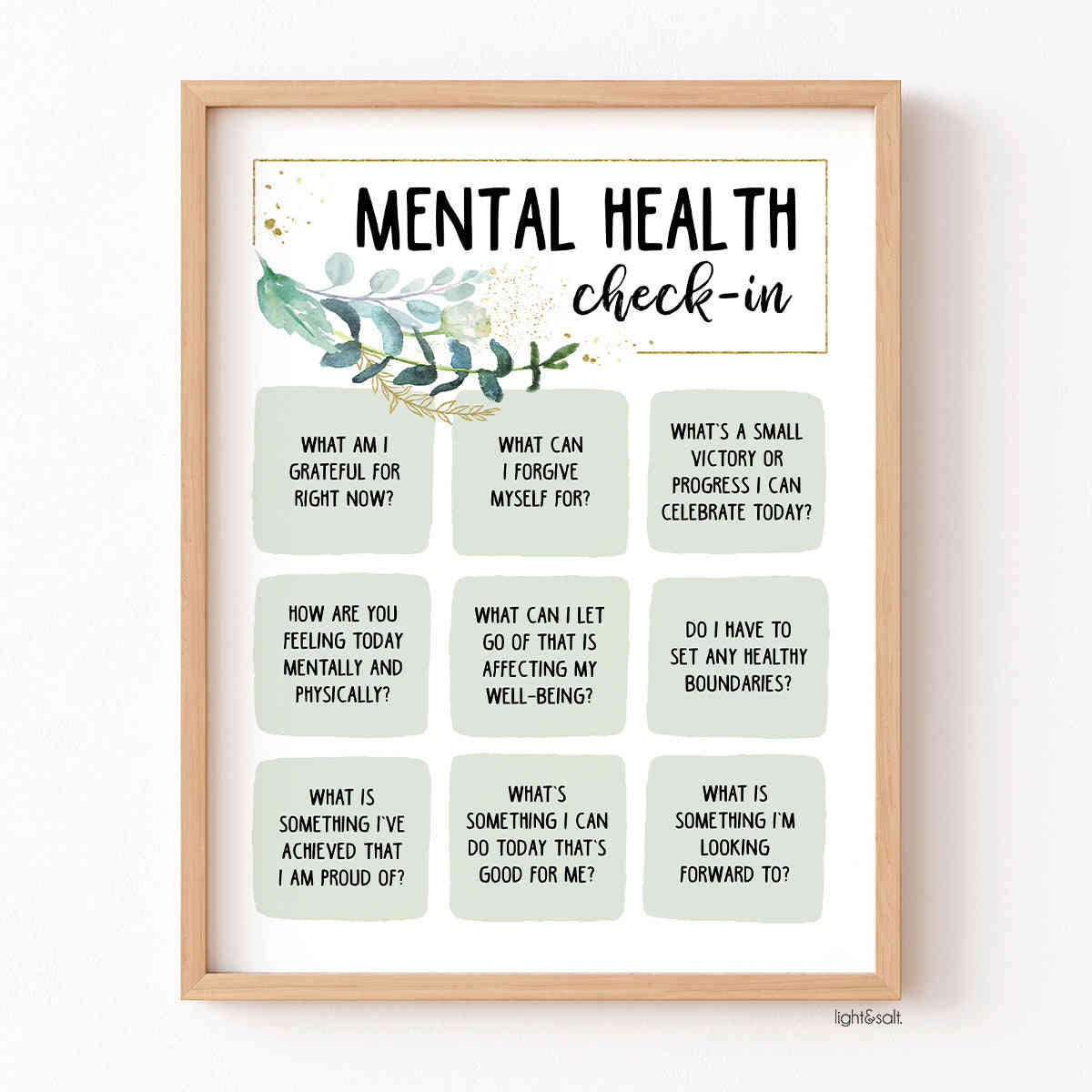 Mental Health Check-in Poster - Greenery and Gold Design