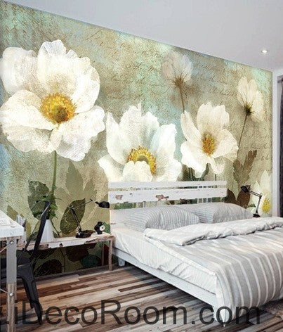 Retro White Flowers Wallpaper - Premium Wall Decals for Home Decor
