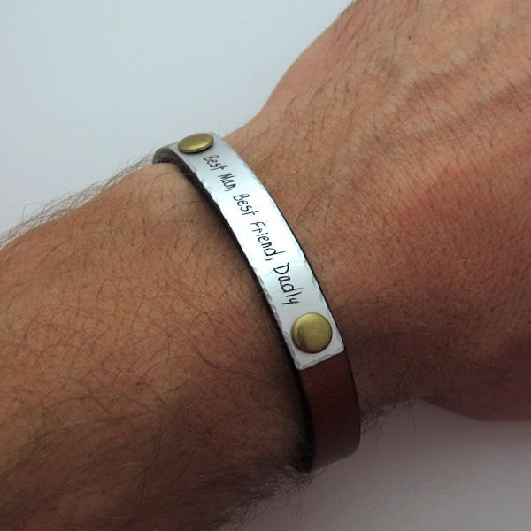 Custom Engraved Leather Bracelet for Men - Personalized Groomsmen Gift