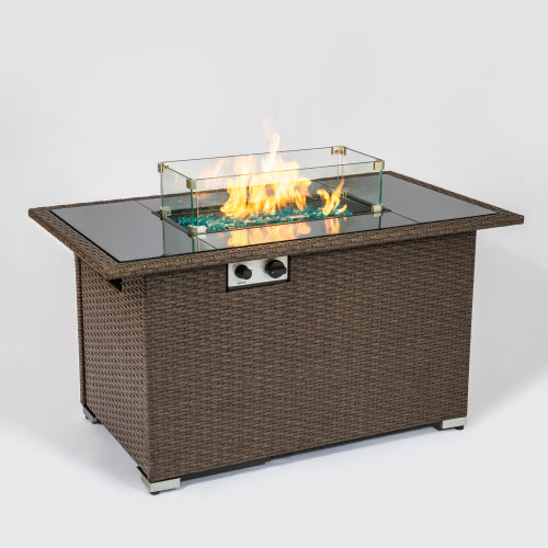 44 Inch Rectangle Fire Pit Table with 50,000 BTU, Brown
