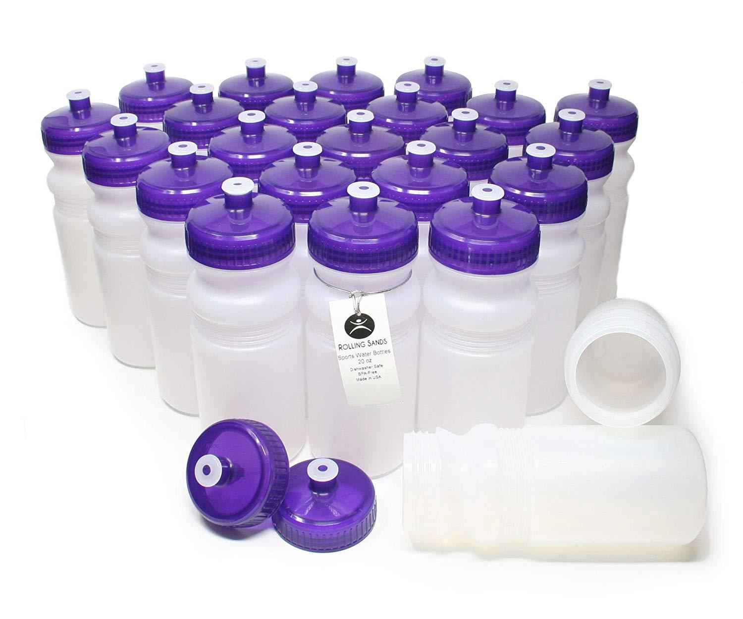 Rolling Sands 20 Ounce Sports Water Bottles 24 Pack - BPA-Free, Dishwasher Safe, Made in USA
