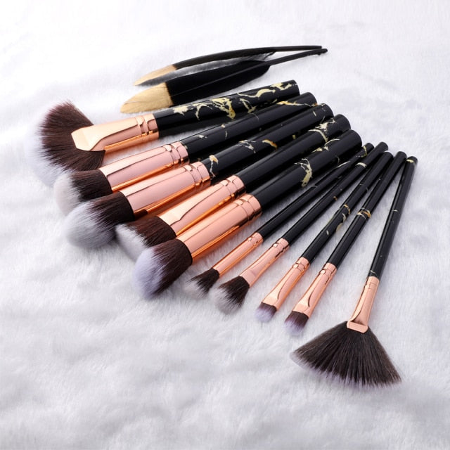 10/15Pcs Marble Kabuki Makeup Brushes Set for Professional Cosmetic Application