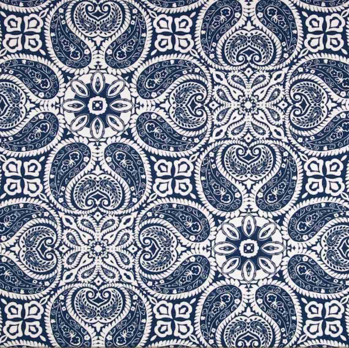 Empress Swag Valance in Tibi Navy Blue Geometric Paisley