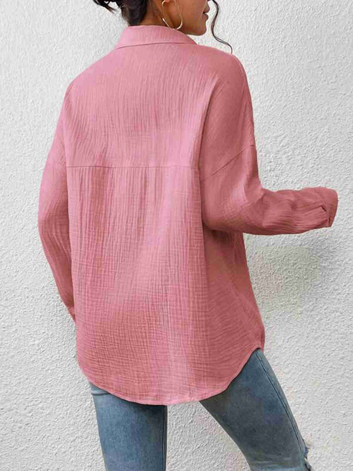 Textured Drop Shoulder Shirt Jacket - 100% Cotton