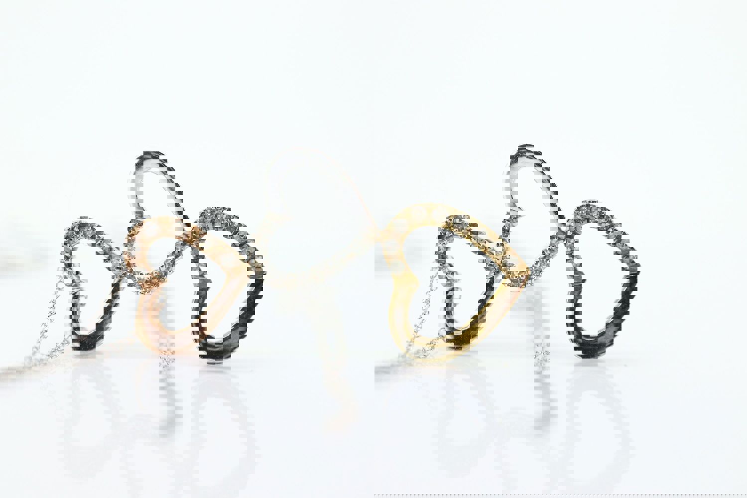 10K Tricolor Triple Open Heart Diamond Pendant with 18in Necklace